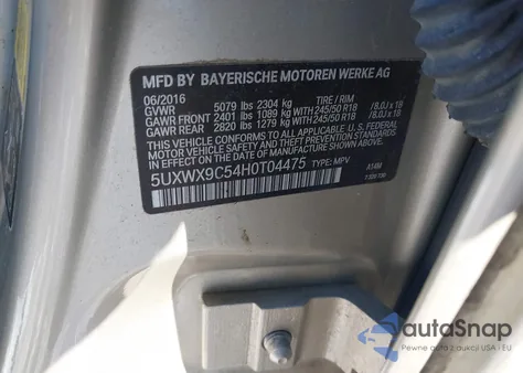 2017 BMW X3 xDrive28I z USA, uszkodzony, nr VIN 5UXWX9C54H0T04475